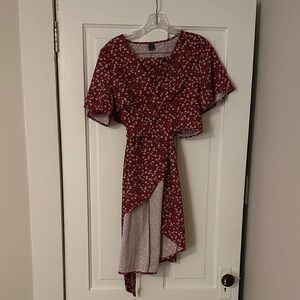 SHEIN Red Floral Two Piece Skirt Set